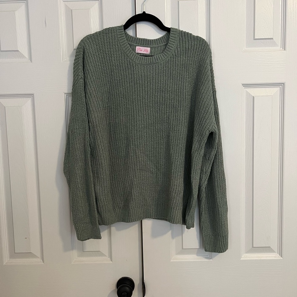 Pink Lily Dreaming At Dusk Sweater Sage Green Size M NWOT